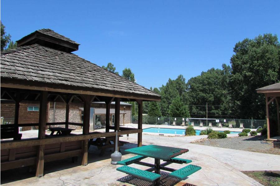 Several picnic pavilions at the main gate amenities
