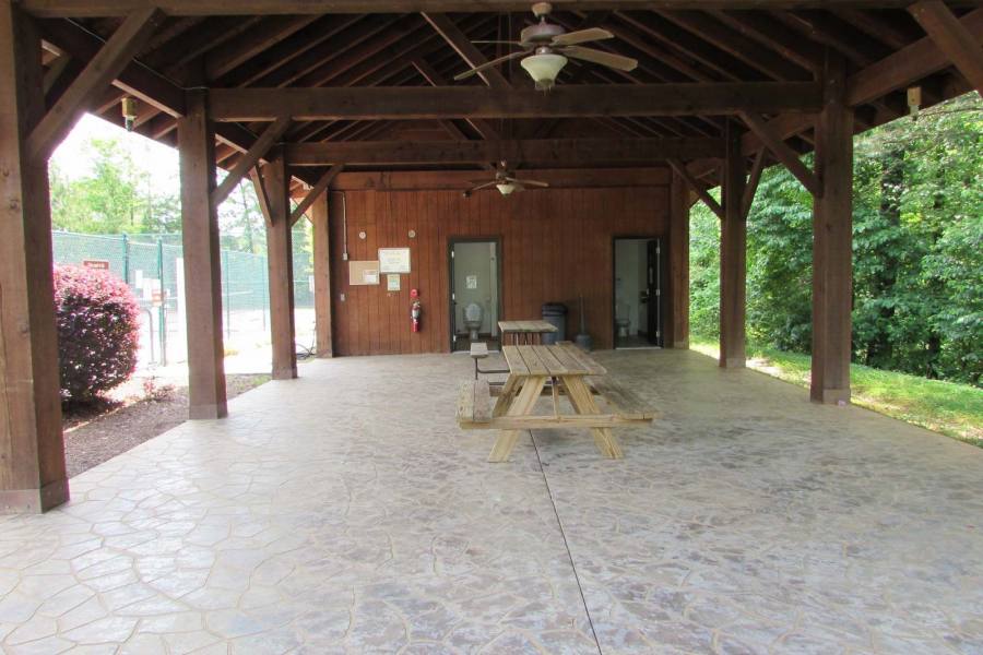 Picnic Pavilion and restrooms just off from the pool and tennis courts